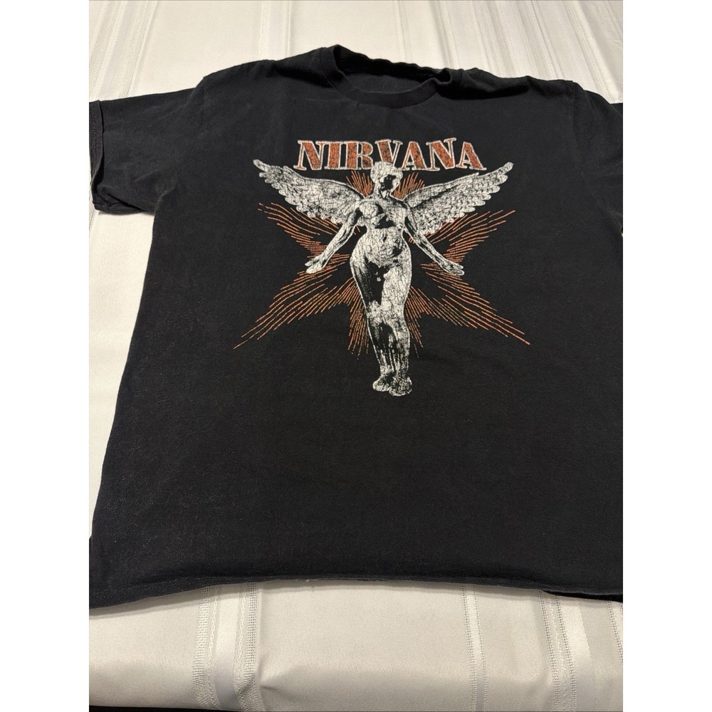 Vintage Nirvana In Utero Angel Graphic T-Shirt Black Y2K Band Tee Mens XL